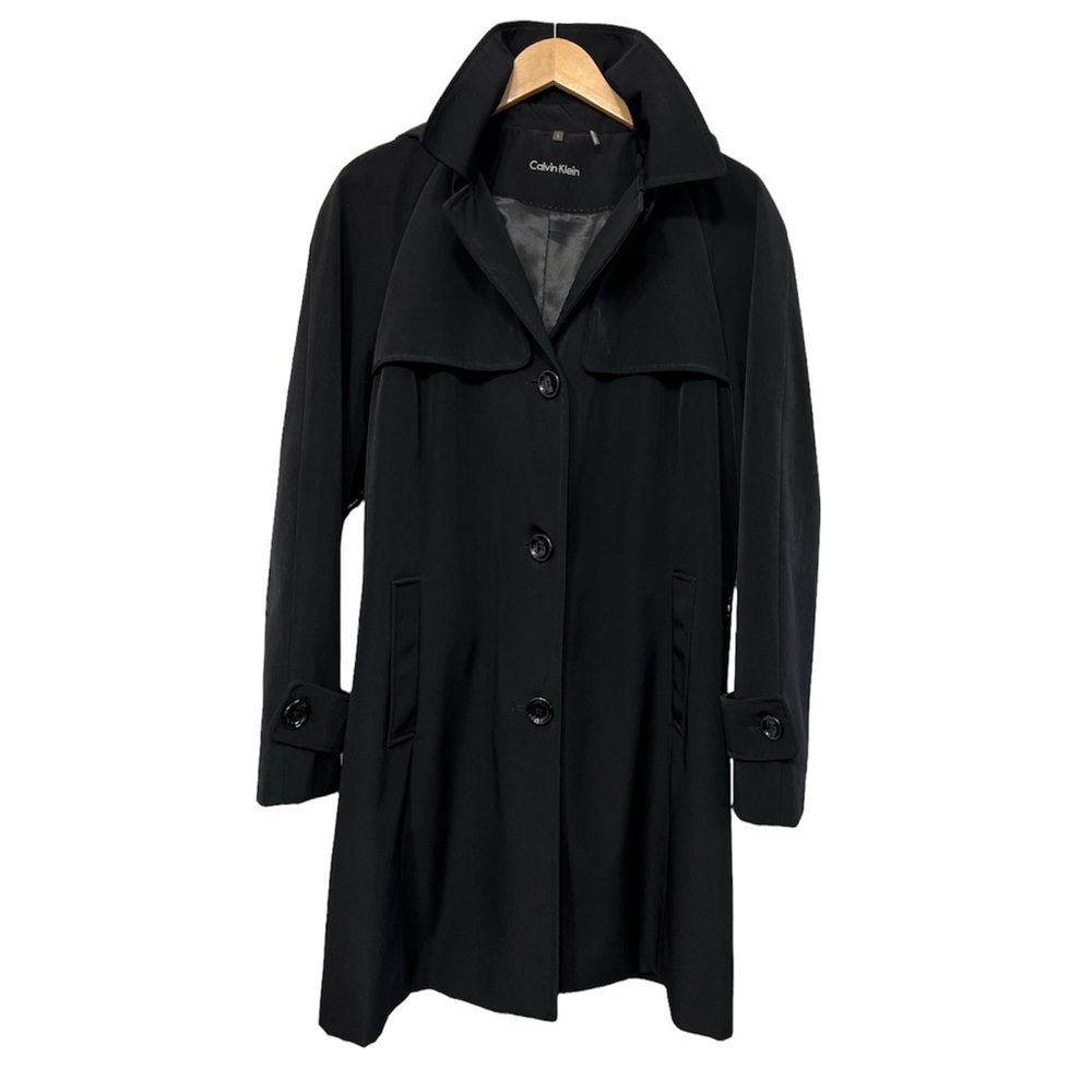 Calvin Klein Black Trench Coat with Removable Hoodie- size large